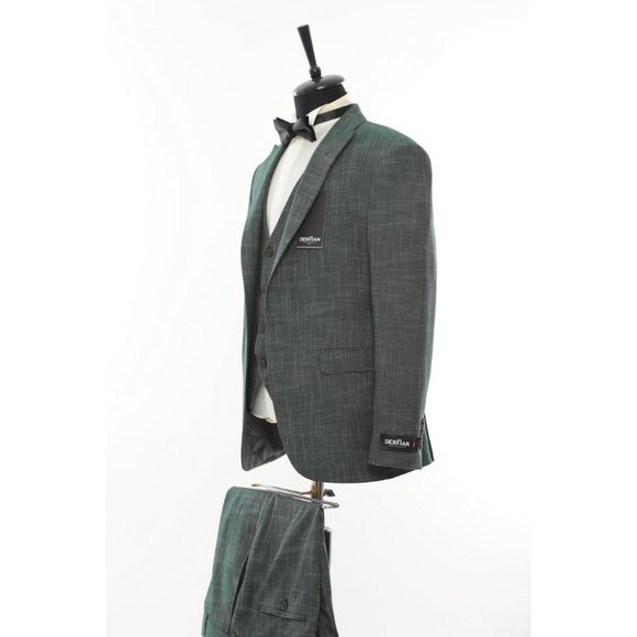 Derman Green Classic Patterned Fabric 3 Pieces Suits - Picture 2 of 5
